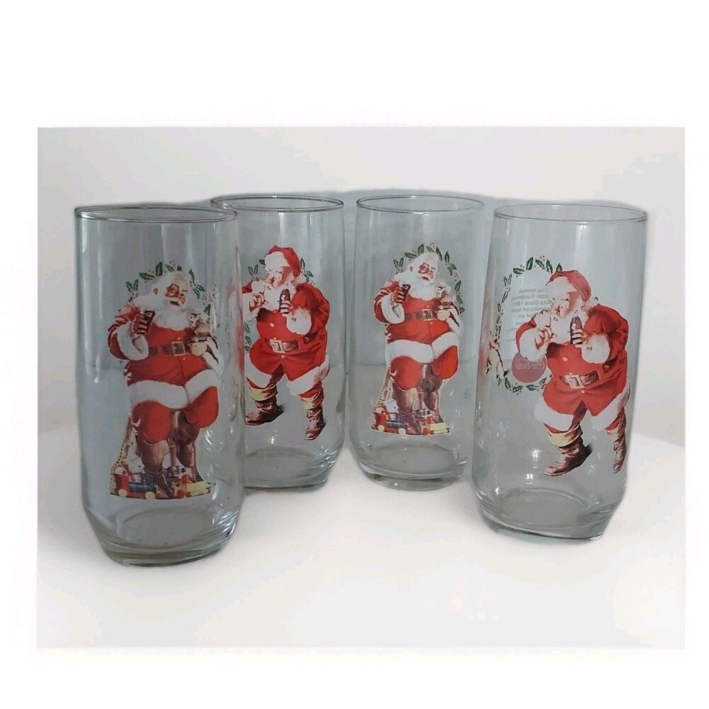 Coca-Cola Christmas Holiday Santa Claus Glasses Series 93751 Set Of 4